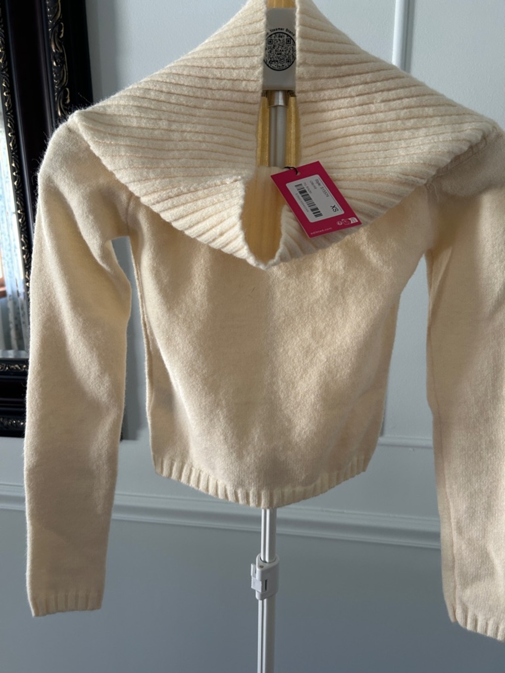 Edikted Cream Ribbed Shawl Collar Sweater